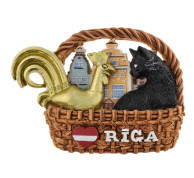 Ledusskapja magnēts Rīga Gailis un Kaķis grozā Ledusskapja magnēts Rīga Gailis un Kaķis grozā